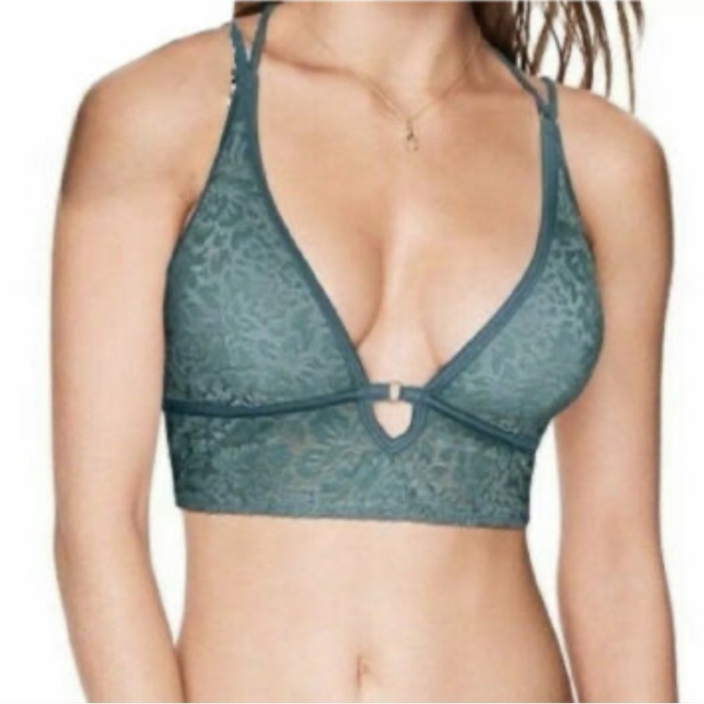 Victoria's Secret PINK Bralette Blue Green Floral Lightly Lined Velvet Burnout S